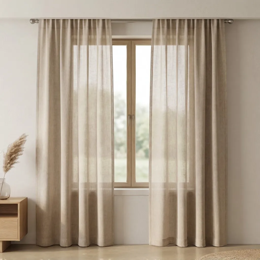 Beige Japanese Sheer Curtain, Natural Light