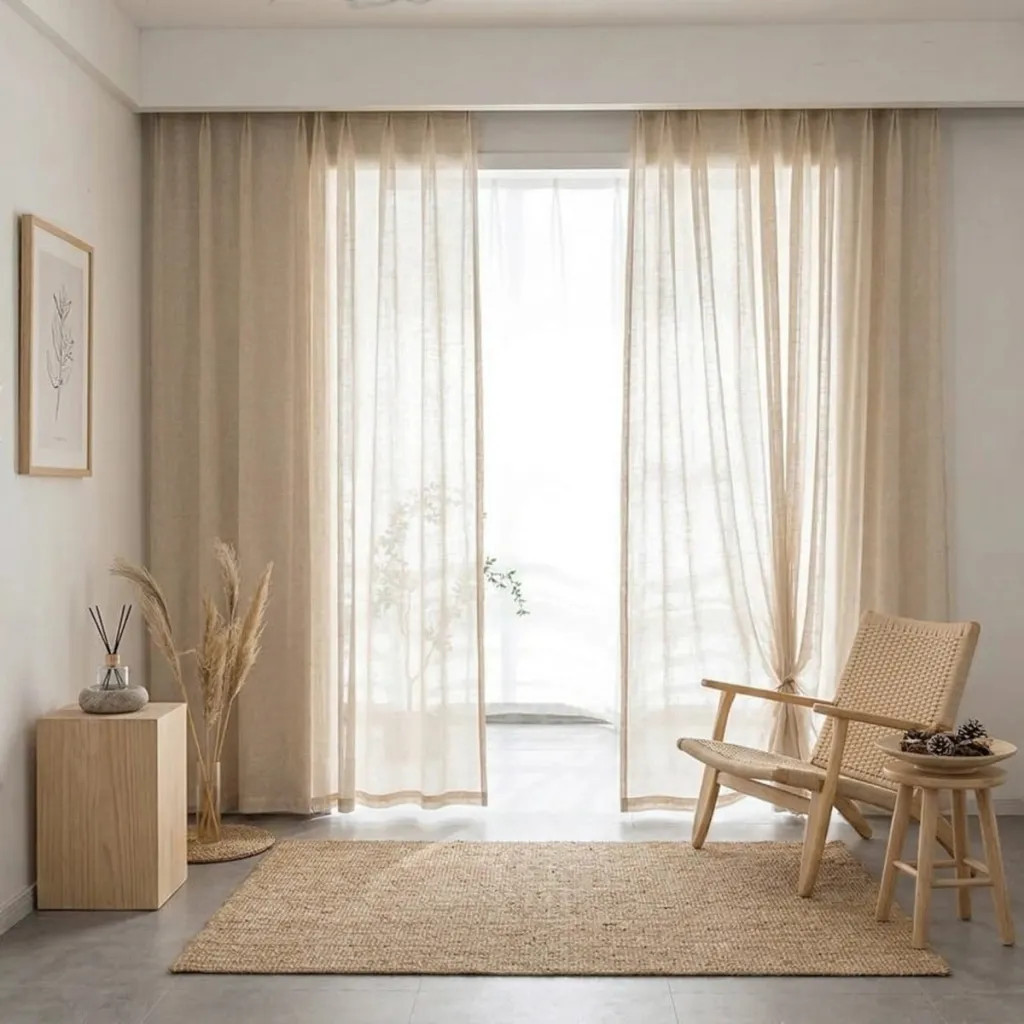 Beige Japanese Sheer Curtain, Natural Light — where minimalism meets durability