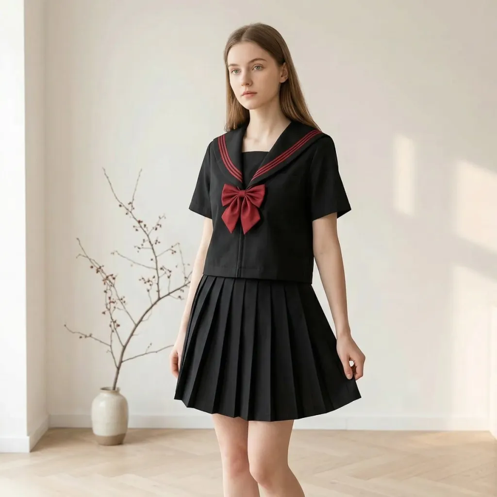 Black Japanese School Uniform with Red Accents
