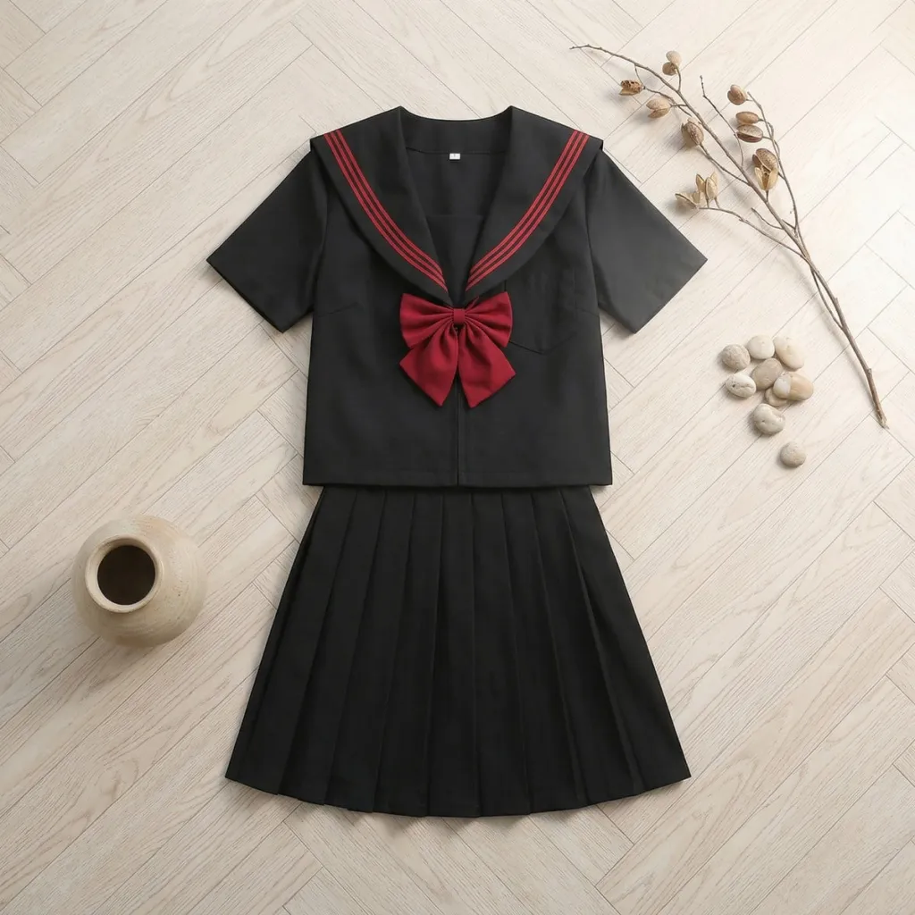 Black Japanese School Uniform with Red Accents — where minimalism meets durability