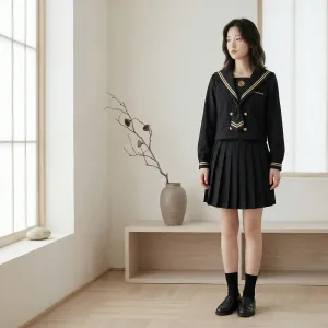 Black Japanese School Uniform for Girls with Gold Trim — view 2