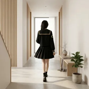 Black Japanese School Uniform for Girls with Gold Trim — view 4