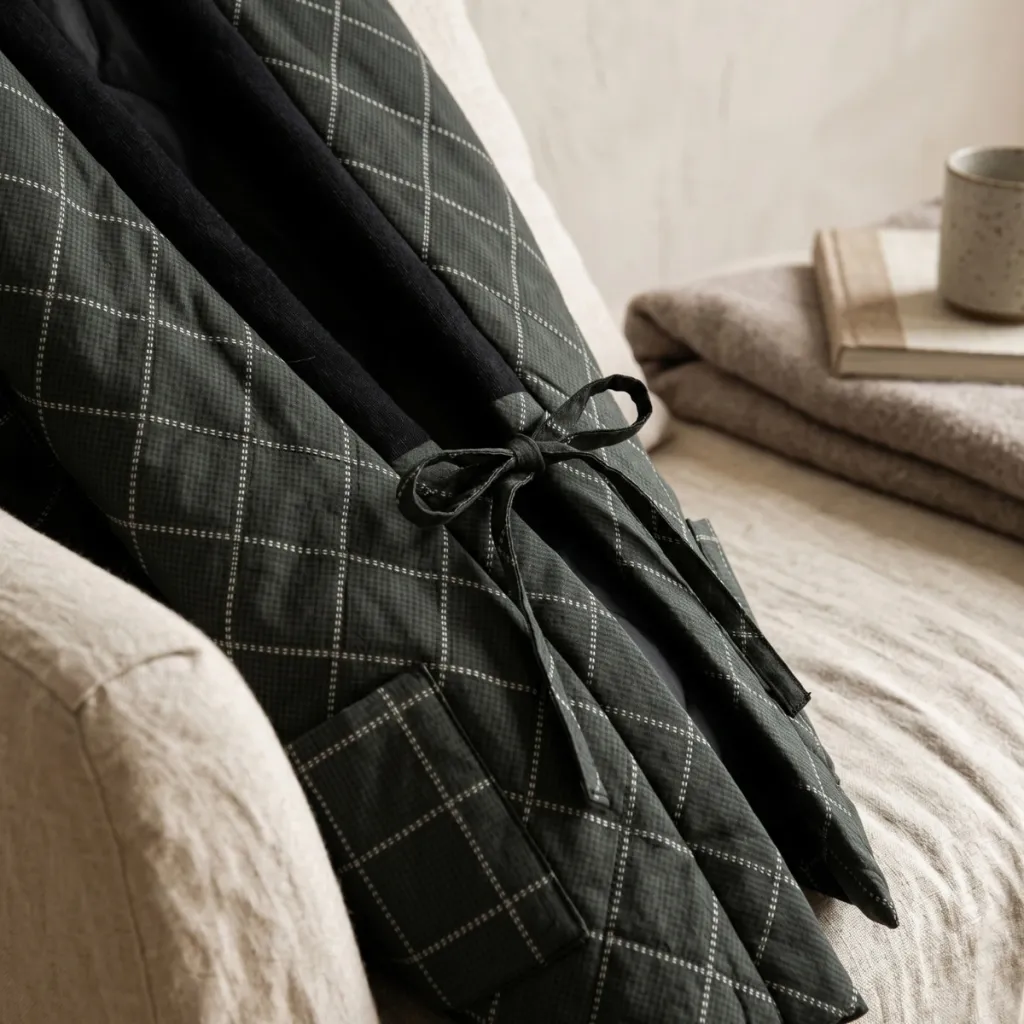 Black Men's Hanten Jacket with Check Pattern — where minimalism meets durability