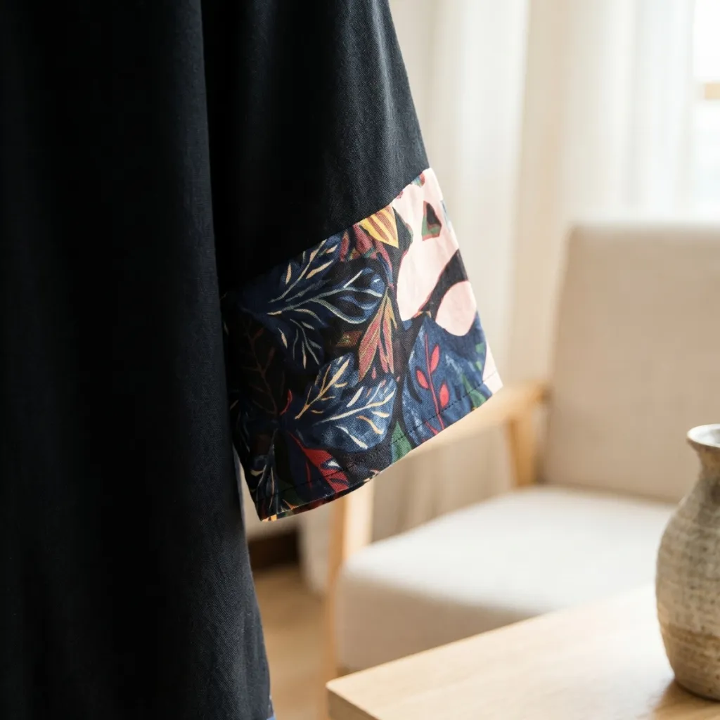 Black Men's Kimono with Leaf-Pattern Borders — where minimalism meets durability