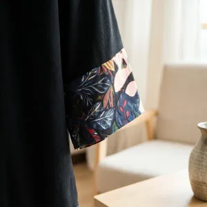 Black Men's Kimono with Leaf-Pattern Borders — view 3