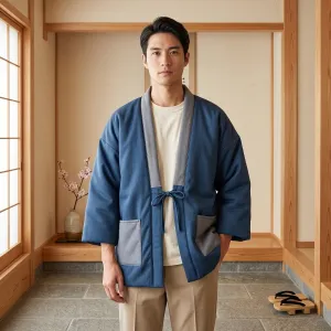 Blue and Gray Men's Hanten Jacket — view 1