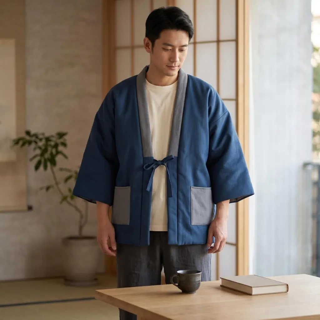 Blue and Gray Men's Hanten Jacket — where minimalism meets durability