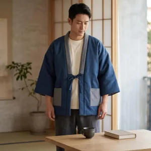 Blue and Gray Men's Hanten Jacket — view 3