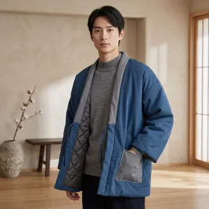 Blue and Gray Men's Hanten Jacket — view 4