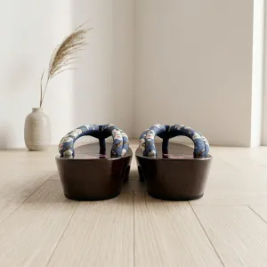 Burgundy Platform Geta Sandals with White Ume Blossom Print — view 3