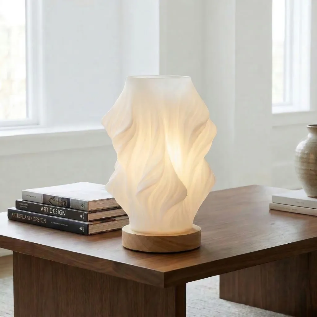 Cordless Japandi Table Lamp, Flame Shape