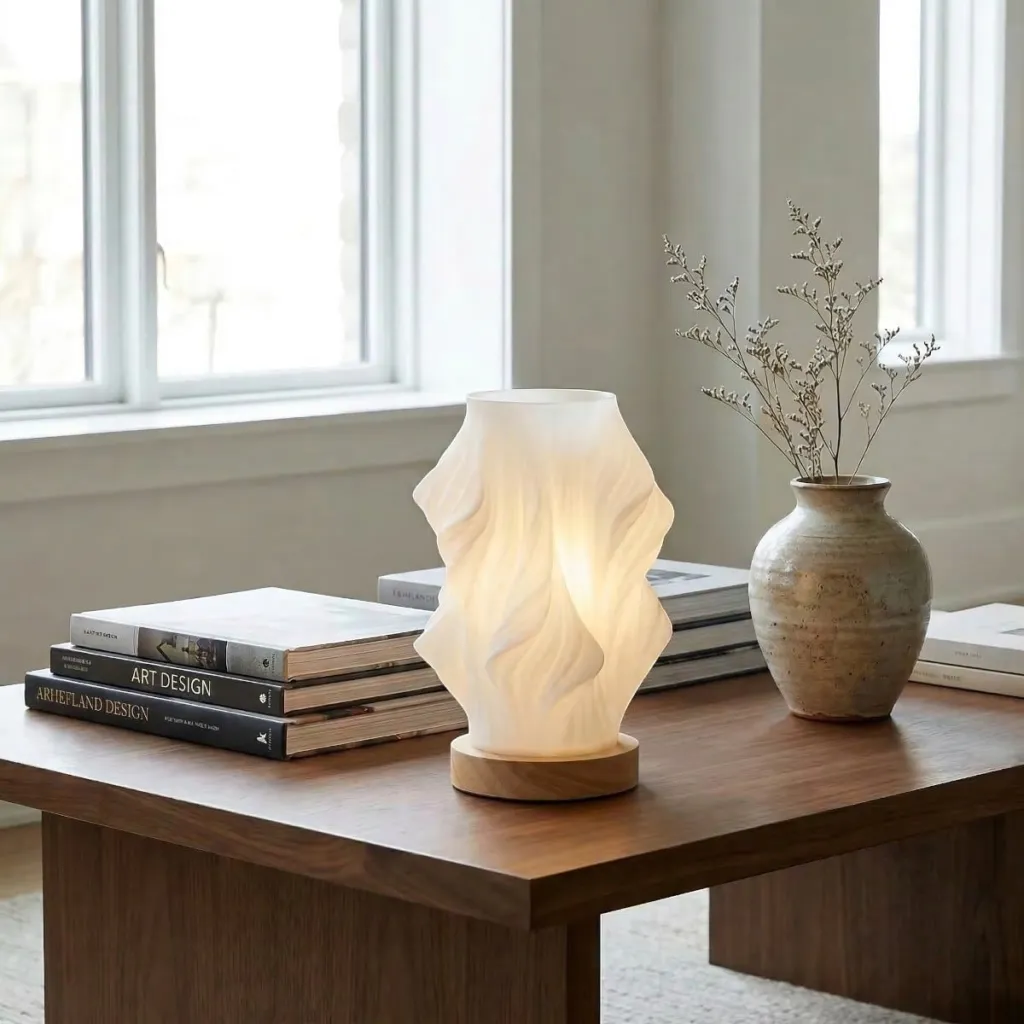 Cordless Japandi Table Lamp, Flame Shape — a piece designed for serenity