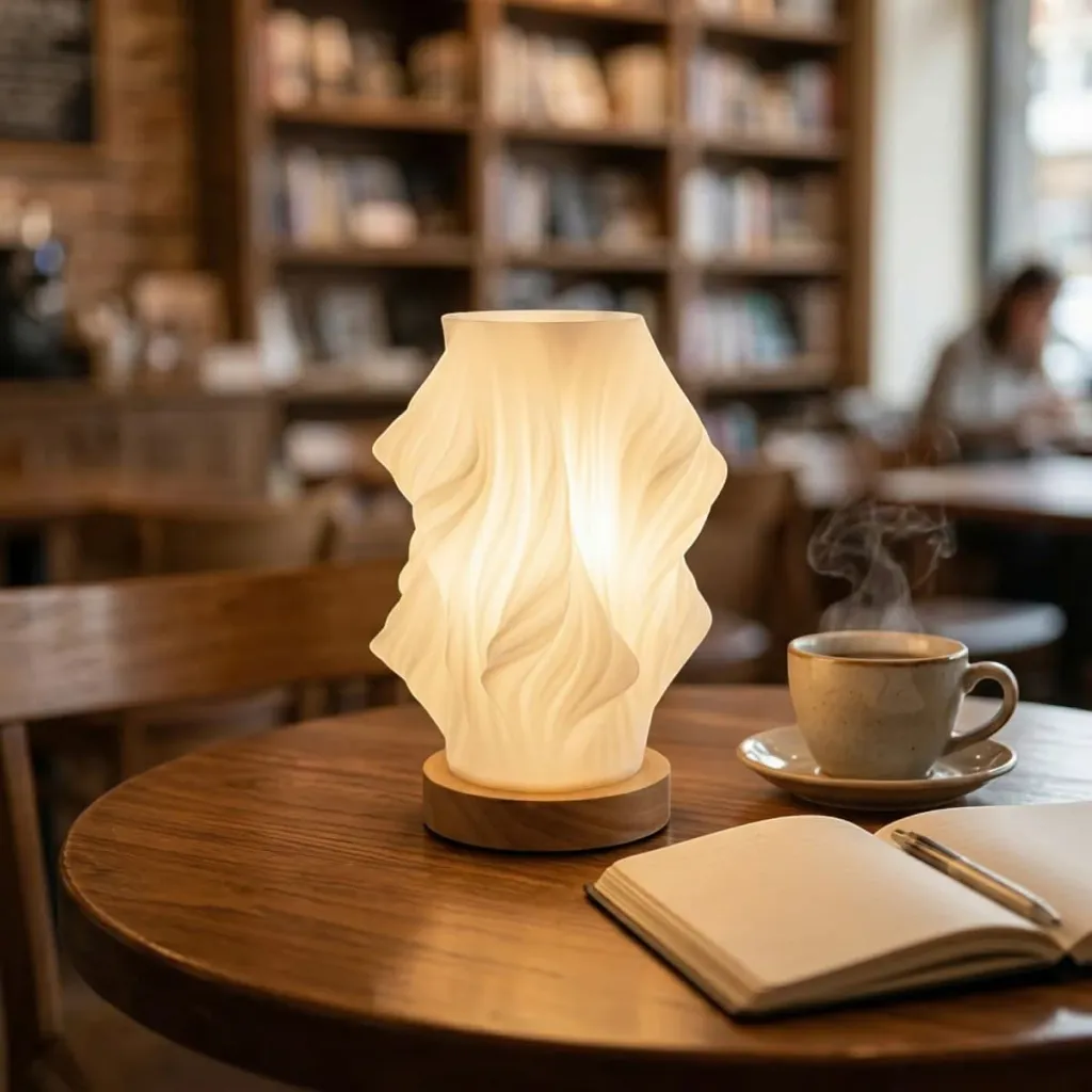 Cordless Japandi Table Lamp, Flame Shape — flexible, beautiful styling