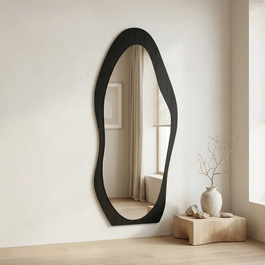 Decorative Japandi Mirror with Organic Wood-Style Shape