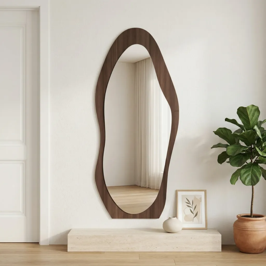 Decorative Japandi Mirror with Organic Wood-Style Shape — a piece designed for serenity