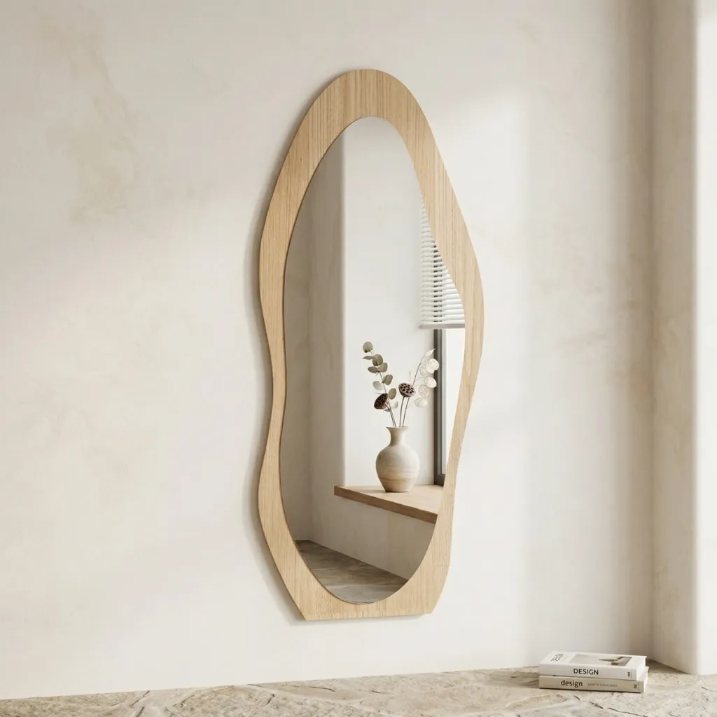 Decorative Japandi Mirror with Organic Wood-Style Shape