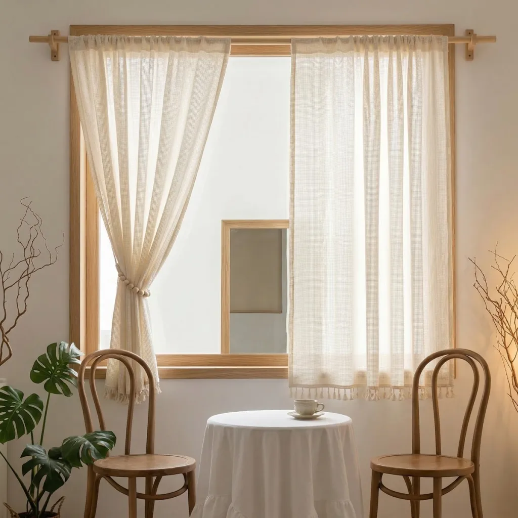 Ecru Cotton Waffle-Weave Japanese Window Curtain — where minimalism meets durability