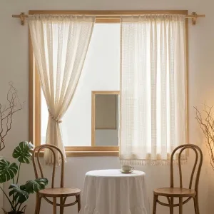 Ecru Cotton Waffle-Weave Japanese Window Curtain — view 3