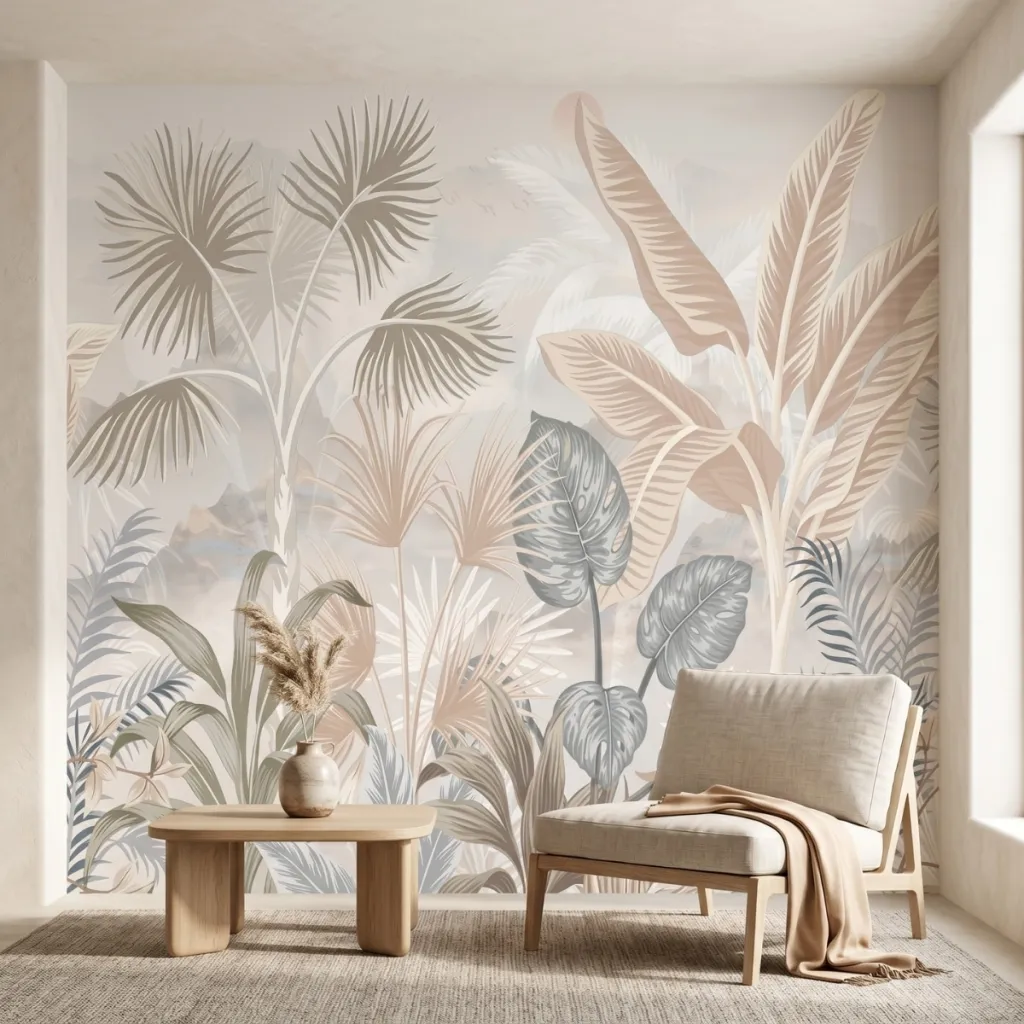 Exotic Japanese Wallpaper in Watercolor Tones