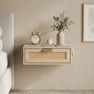 Set of 2 Floating Japandi Nightstands in Rattan — view 1