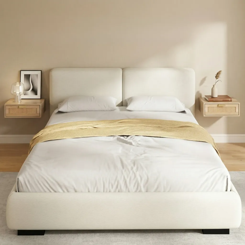 Set of 2 Floating Japandi Nightstands in Rattan — flexible, beautiful styling