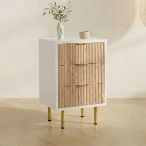 Set of 2 Fluted Japandi Nightstands in Raw and White Wood — view 1