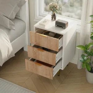 Set of 2 Fluted Japandi Nightstands in Raw and White Wood — view 4