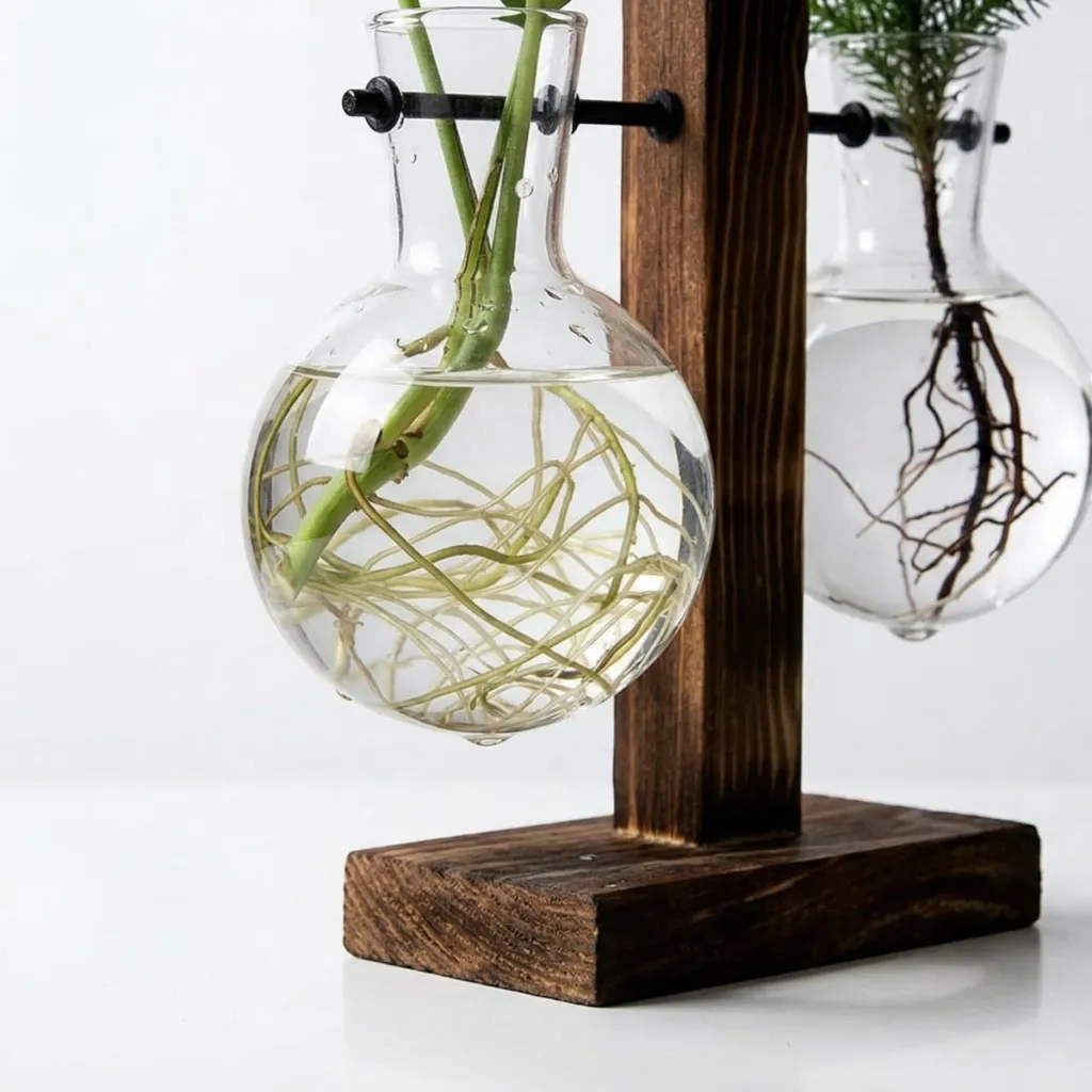 Glass Hydroponic Vases with Wooden Base — where minimalism meets durability