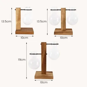 Glass Hydroponic Vases with Wooden Base — view 5