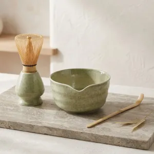 Green Ceramic Japanese Matcha Bowl Set — view 1
