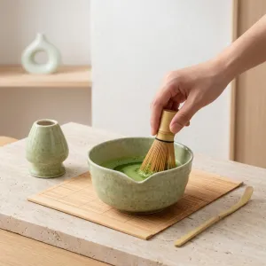 Green Ceramic Japanese Matcha Bowl Set — view 4