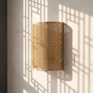 Half-Cylinder Japandi Wall Sconce in Natural Rattan — view 1