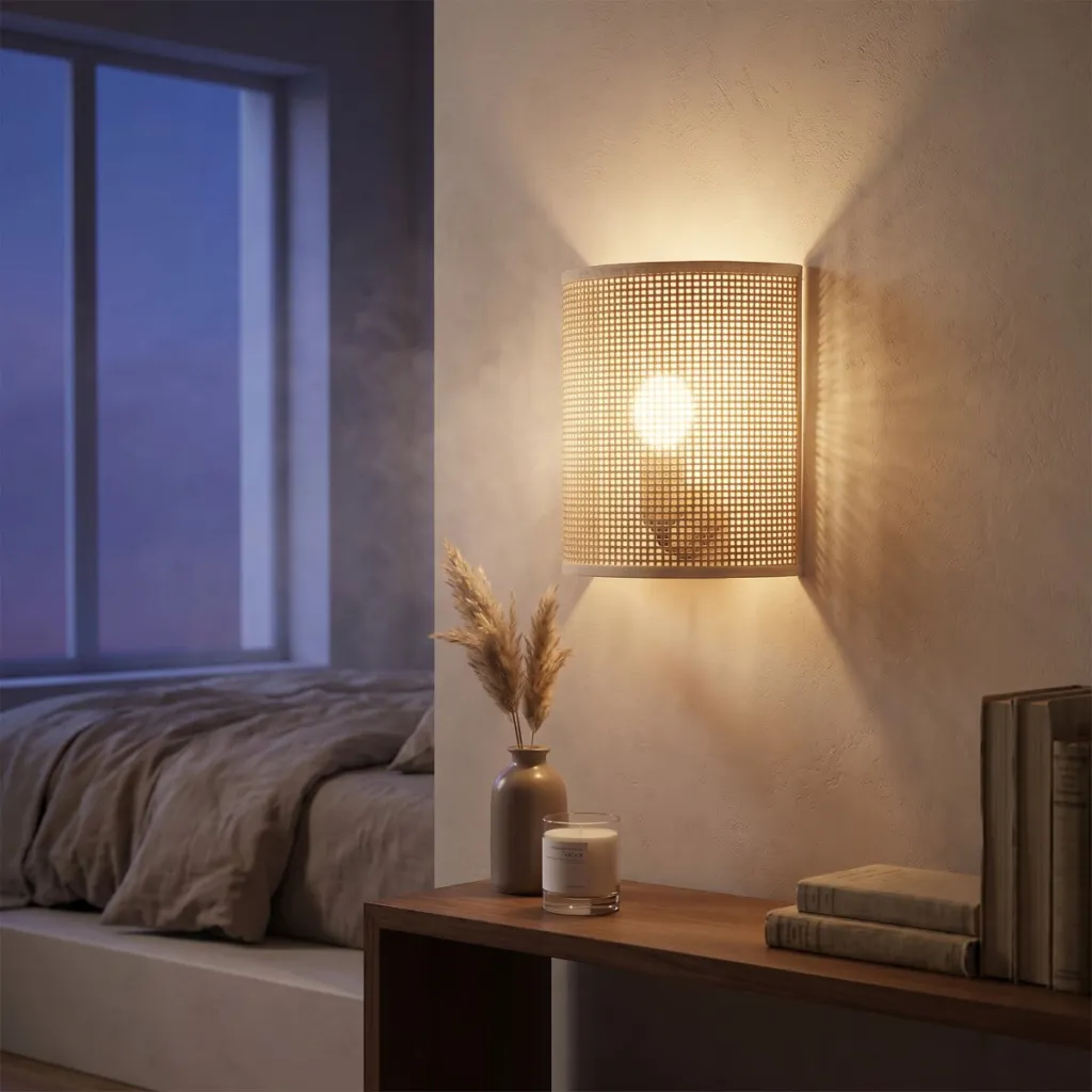 Half-Cylinder Japandi Wall Sconce in Natural Rattan — a piece designed for serenity