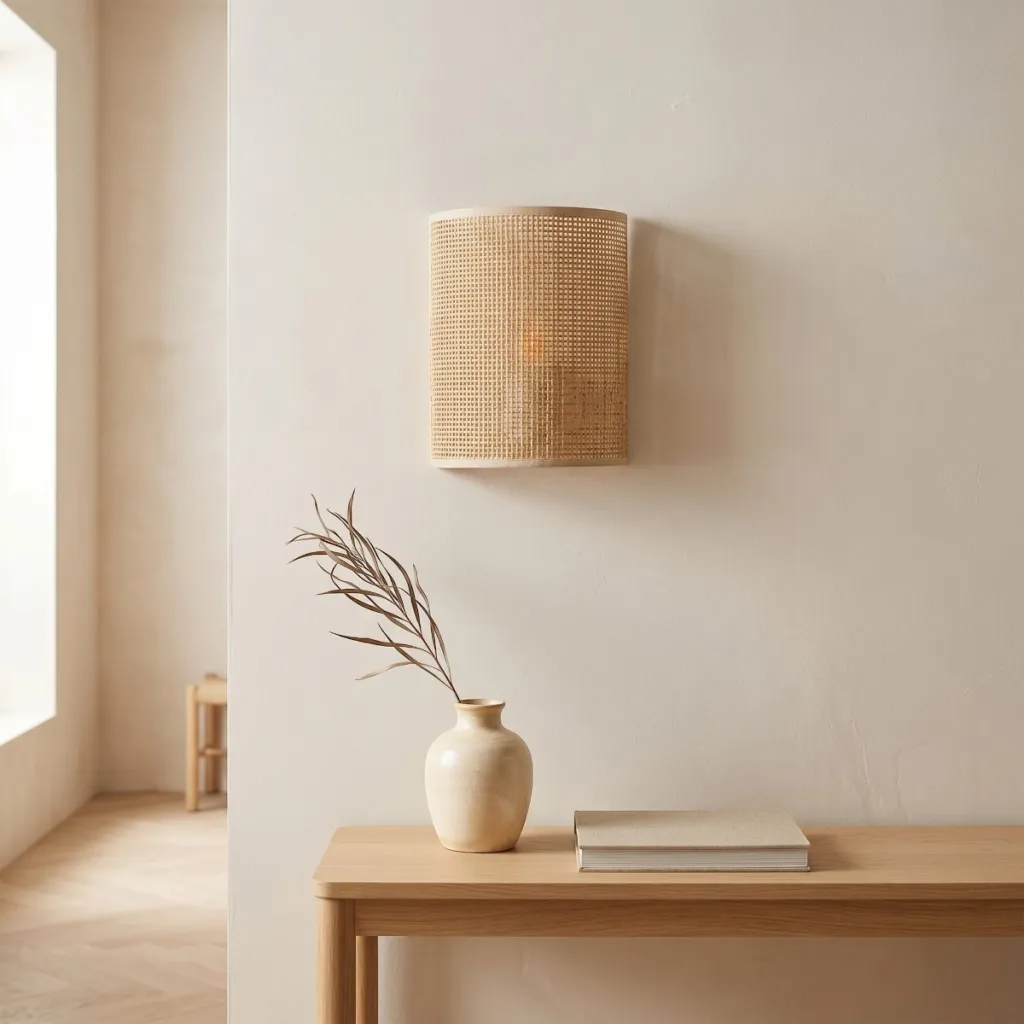 Half-Cylinder Japandi Wall Sconce in Natural Rattan — where minimalism meets durability