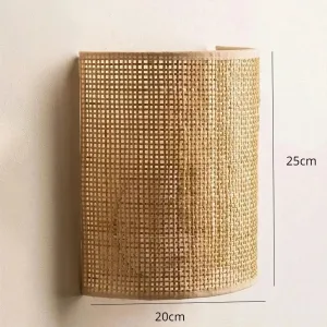 Half-Cylinder Japandi Wall Sconce in Natural Rattan — view 4