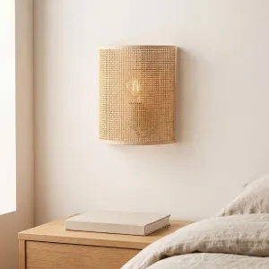 Half-Cylinder Japandi Wall Sconce in Natural Rattan — view 5