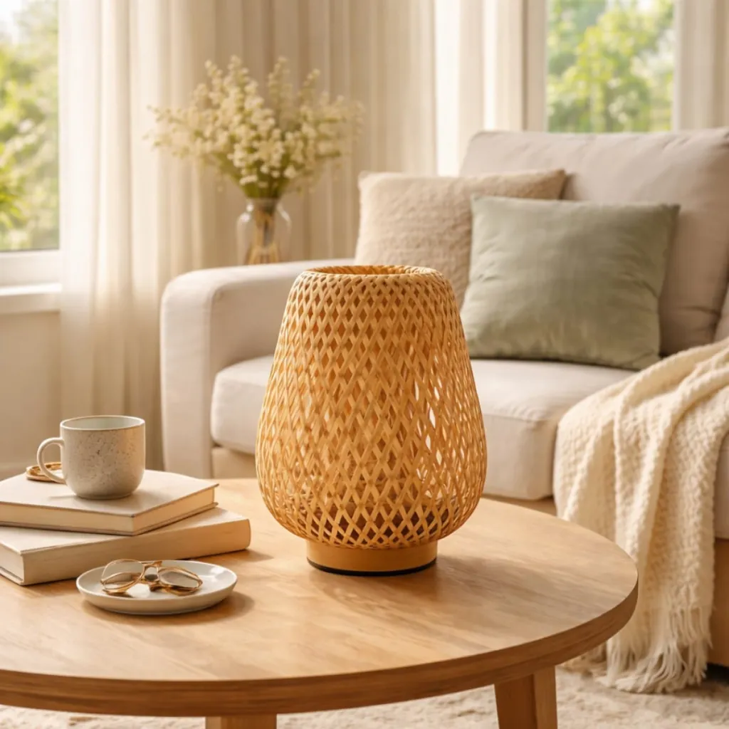 Handcrafted Woven Bamboo Japandi Lamp — a piece designed for serenity