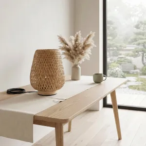 Handcrafted Woven Bamboo Japandi Lamp — view 3