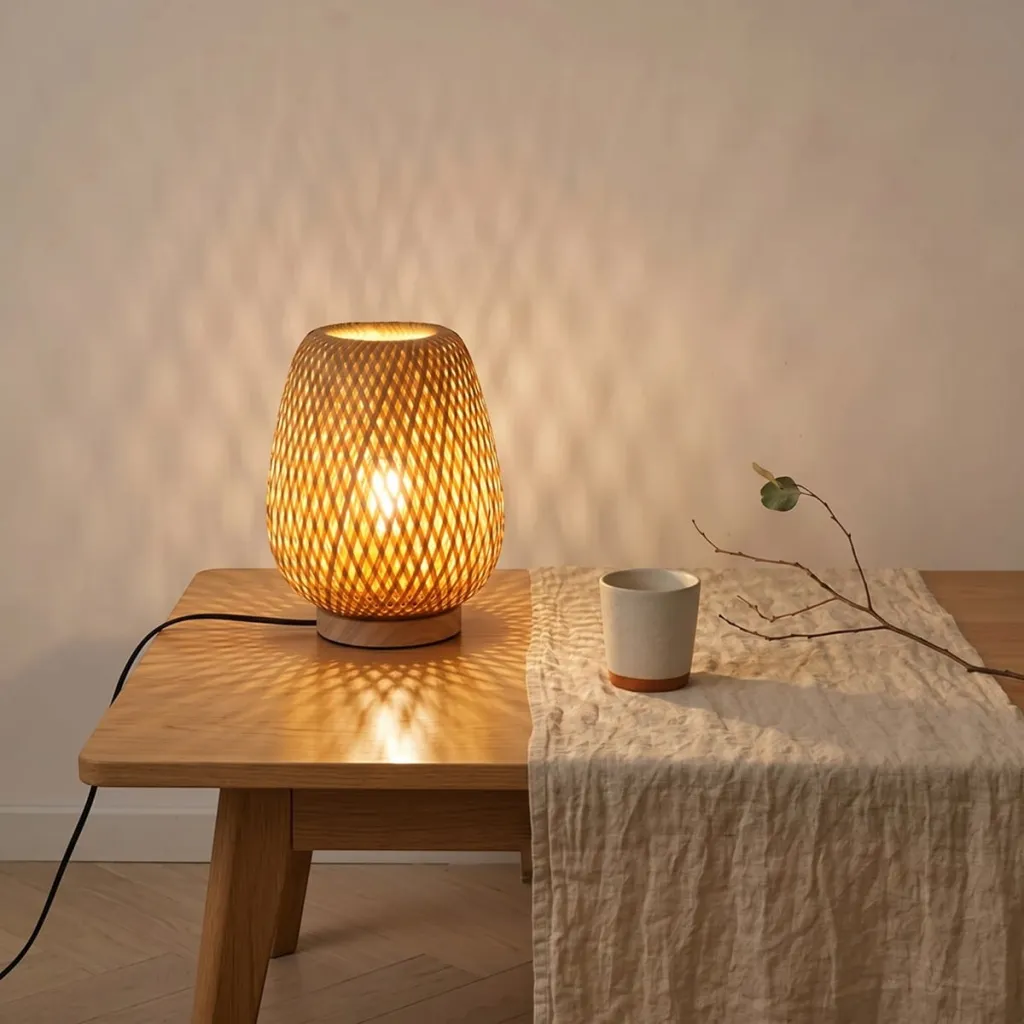 Handcrafted Woven Bamboo Japandi Lamp — flexible, beautiful styling