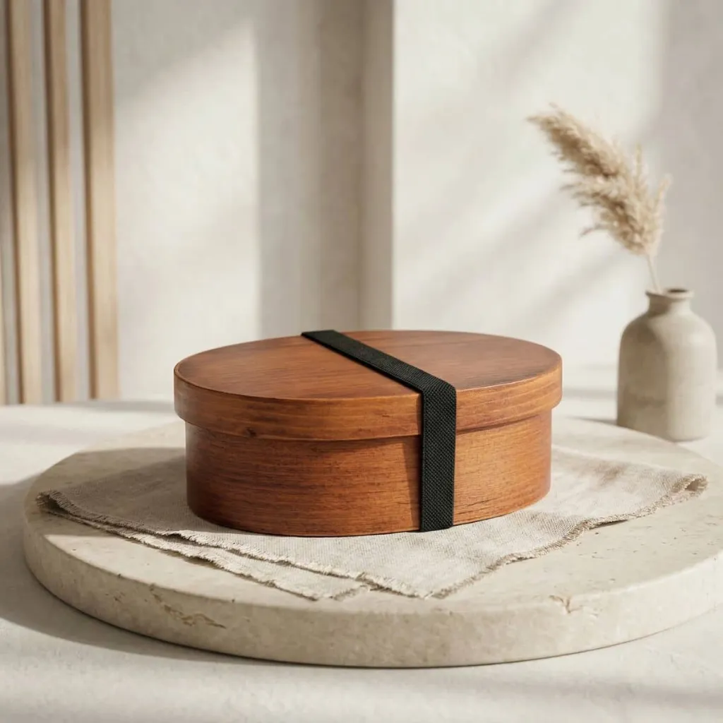 Handmade Traditional Japanese Bento Box in Dark Wood