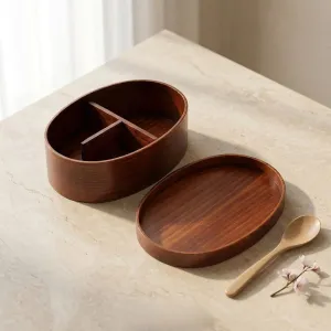 Handmade Traditional Japanese Bento Box in Dark Wood — view 2