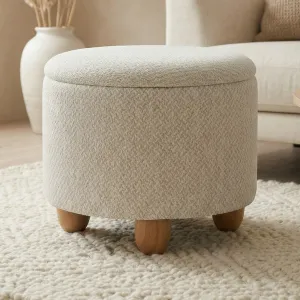Beige Japandi 2-in-1 Pouf with Storage — view 1