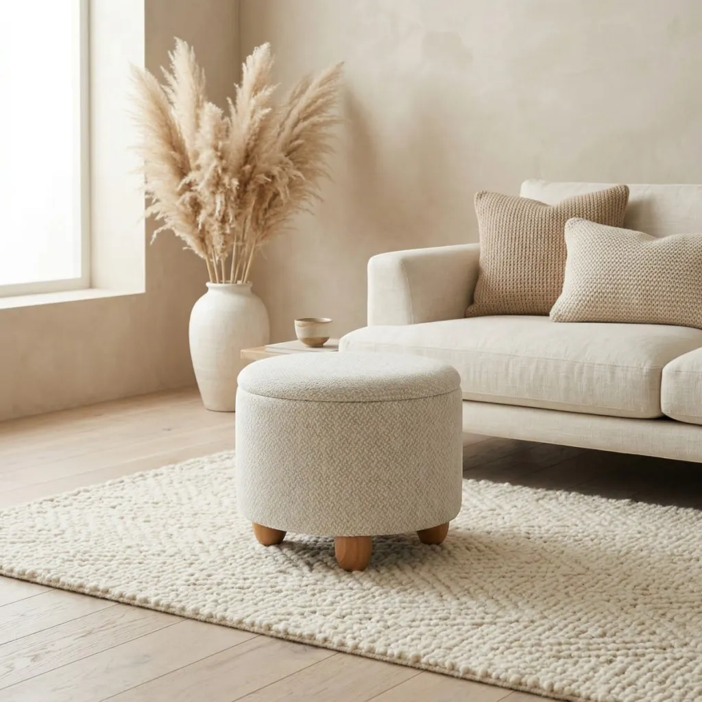 Beige Japandi 2-in-1 Pouf with Storage — where minimalism meets durability