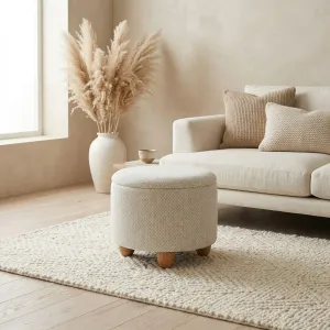 Beige Japandi 2-in-1 Pouf with Storage — view 3