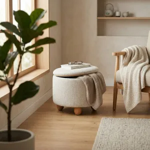 Beige Japandi 2-in-1 Pouf with Storage — view 4