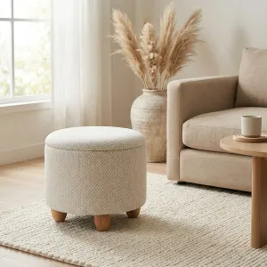 Beige Japandi 2-in-1 Pouf with Storage — view 5