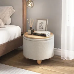Beige Japandi 2-in-1 Pouf with Storage — view 6