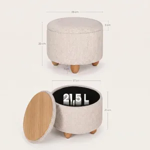 Beige Japandi 2-in-1 Pouf with Storage — view 7