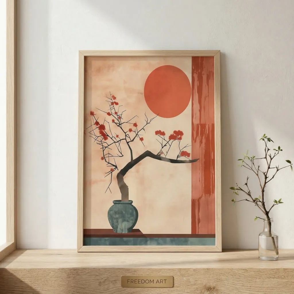 Japandi Abstract Floral Composition Poster, Terracotta