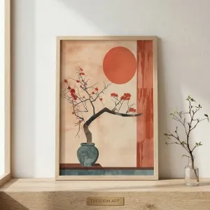 Japandi Abstract Floral Composition Poster, Terracotta — view 1